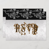 ウェディングRSVP白黒クラシックダマスク 招待状 (正面/裏面)