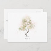 ウェディングRSVP緑ミニマルモダン水色ツリー インビテーションポストカード (正面/裏面)