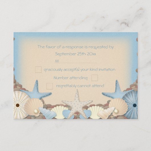 ウェディングRSVP美しい熱帯ビーチシェル 出欠カード (正面)