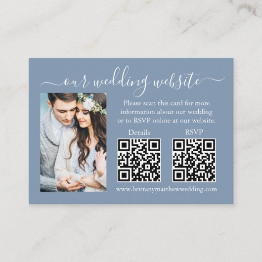 ウェディングRSVP詳細写真2 QRほこりっぽい青 エンクロージャーカード (正面)