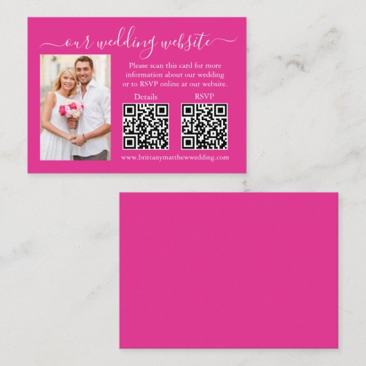 ウェディングRSVP詳細写真2 QRホットピンク エンクロージャーカード (正面/裏面)