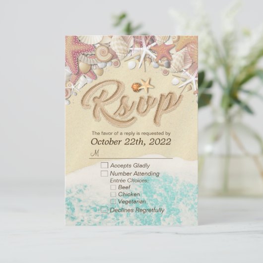 ウェディングRSVP返信サマービーチ星魚シーシェル 出欠カード (スタンド正面)