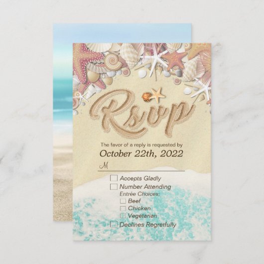 ウェディングRSVP返信サマービーチ星魚シーシェル 出欠カード (正面/裏面)