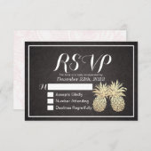 ウェディングRSVP返信ブラック金ゴールドパイナップルカップル 出欠カード (正面/裏面)