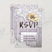 ウェディングRSVP返信レースサンフラワーバーンウッドライト 出欠カード (正面/裏面)