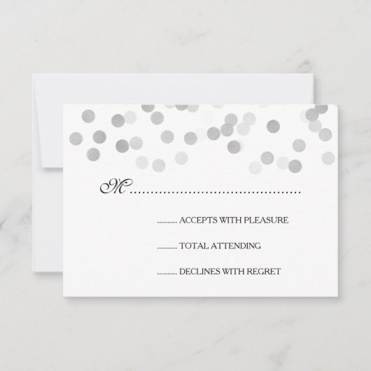 ウェディングRSVP銀フェイク箔グリッターライト 出欠カード (正面)