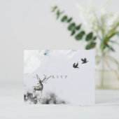 ウェディングRSVP魅惑された森のスタグムーン インビテーションポストカード (スタンド正面)