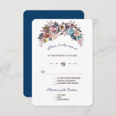 ウェディングRSVP |ほこりっぽいブルー霧がかったローズブーケ 出欠カード (正面/裏面)