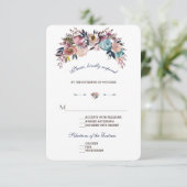 ウェディングRSVP |ほこりっぽいブルー霧がかったローズブーケ 出欠カード (スタンド正面)