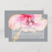 ウェディングRSVP | ピンクの水彩ハイビスカスフラワー 出欠カード (正面/裏面)