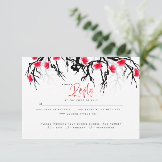 ウェディングRSVP | 日本の Blossom Branchフローラ 出欠カード (スタンド正面)