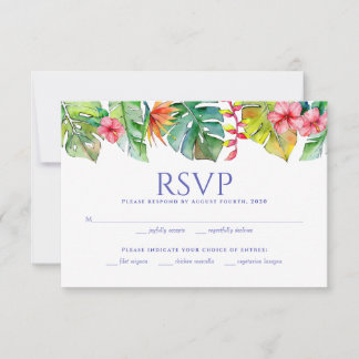 ウェディングRSVP | 熱帯フローラ水色 出欠カード