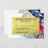 ウェディングRSVP |熱帯水色の花 出欠カード (正面/裏面)