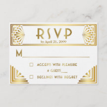 ウェディングRSVP、素晴らしギャツビー、白の金ゴールド