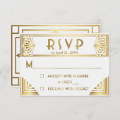 ウェディングRSVP、素晴らしギャツビー、白の金ゴールド 出欠カード (正面/裏面)