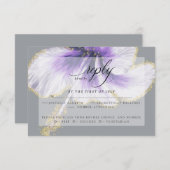 ウェディングRSVP |紫色の水彩ハイビスカス花 出欠カード (正面/裏面)
