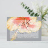 ウェディングRSVP | 緋色の水色ハイビスカス花 出欠カード (スタンド正面)