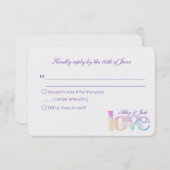 ウェディングRSVP – 虹の愛の文字オン白 出欠カード (正面/裏面)