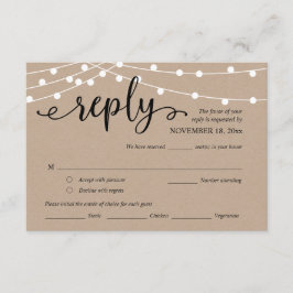 ウェディングRSVP、食事のオプション、クラフトストリングライト エンクロージャーカード