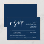 ウェディングRSVP、食事のオプション、ネイビーブルーフォントEn エンクロージャーカード (正面/裏面)