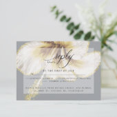 ウェディングRSVP |黄色い水色のハイビスカスの花 出欠カード (スタンド正面)