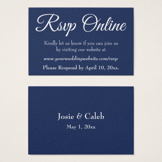 ウェディングRSVP Online Insert White Script & Navy, 09 (正面&裏面)