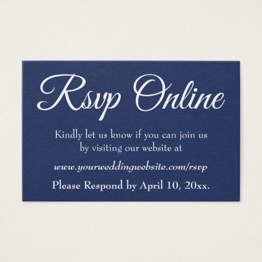 ウェディングRSVP Online Insert White Script & Navy, 09 (正面)