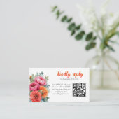 ウェディングRSVP QRコードオレンジピンクウォーター色フローラ エンクロージャーカード (スタンド正面)
