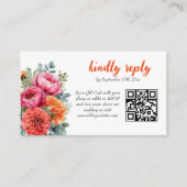 ウェディングRSVP QRコードオレンジピンクウォーター色フローラ エンクロージャーカード (正面)