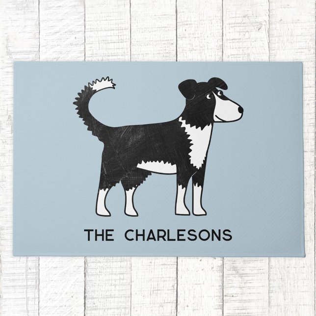 ウェパーソナライズされたルシ縁どコリー羊の犬 ドアマット (Fun Welsh Border Collie Sheepdog dog themed personalized family name doormat)