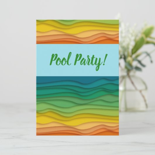 ウェファンキーーブスハワイアン10代のプールパーティー誕生日 招待状 (スタンド正面)