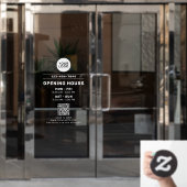 ウェブサイトのQRコード付きのビジネスロゴと営業時間 ウィンドウサイン (オフィスドア)