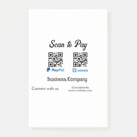 ウェブサイトを追加して支払うQRコードPayPal Venmo ポストイット (正面)