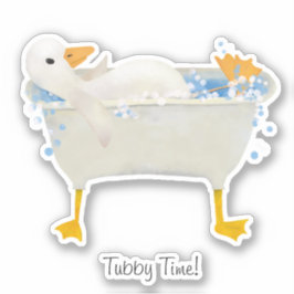 ウェブ足の入ったバスタブでリラックスするアヒル「Tubby Time!」 シール