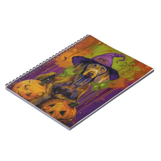 ウェマ不気味ラナー犬ハロウィーン魔女とカボチャ ノートブック (左側)