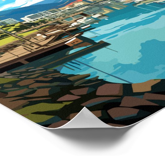 ウェリントンウォーターフロントトラベルアートヴィンテージ ポスター (角)