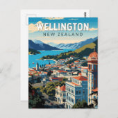 ウェリントンニュージーランドトラベルアートヴィンテージ ポストカード (正面/裏面)