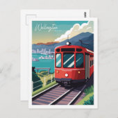 ウェリントンニュージーランドヴィンテージ旅行イラストレーション ポストカード (正面/裏面)