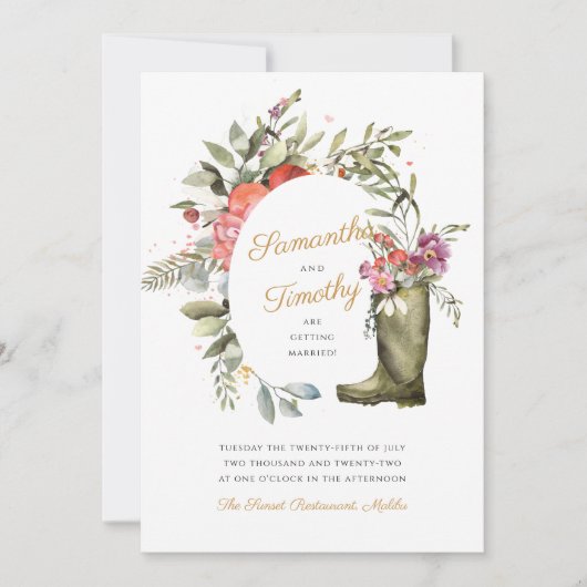ウェリントンブーツフローラ結婚式招待状 招待状 (正面)