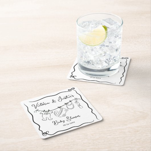 ウェルカムお洒落ベビーシャワー物干し具 スクエアペーパーコースター (インサイチュ)