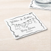 ウェルカムお洒落ベビーシャワー物干し具 スクエアペーパーコースター (アングル)