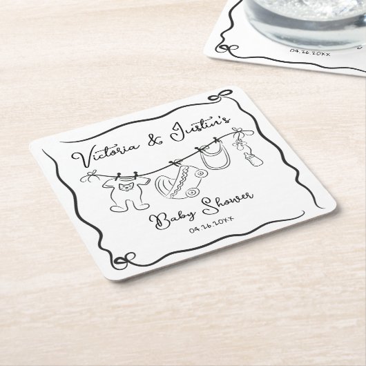 ウェルカムお洒落ベビーシャワー物干し具 スクエアペーパーコースター (アングル)