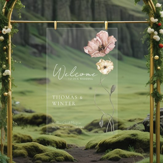 ウェルカムアイスランドウォーターカラーアイスランドポピーの花 アクリルサイン