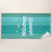ウェルカムアウ航海のォーボードブルーストライプのデッキ ビーチタオル (正面)