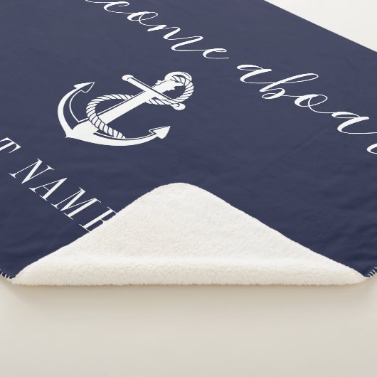 ウェルカムアウ航海のトいかりボート名ネイビーブルー シェルパブランケット (3/4)