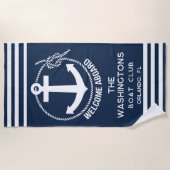 ウェルカムアウ航海のトいかりロープボート名 ビーチタオル (正面)