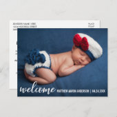 ウェルカムアナウンスメントモダン新生児W 案内ポストカード (正面/裏面)