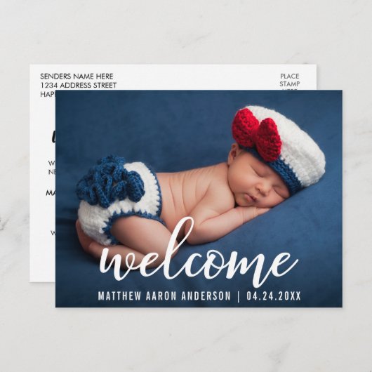 ウェルカムアナウンスメント新生児 モダン 案内ポストカード (正面/裏面)