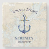 ウェルカムアボード🌊チェサピーク湾航海のヴィンテージ ストーンコースター (正面)