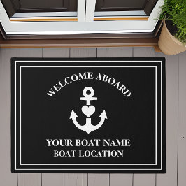 ウェルカムアボードハートいかりボート名ブラック ドアマット